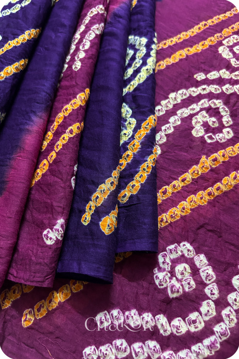 Purple Magenta Bandhani Mul Cotton Saree