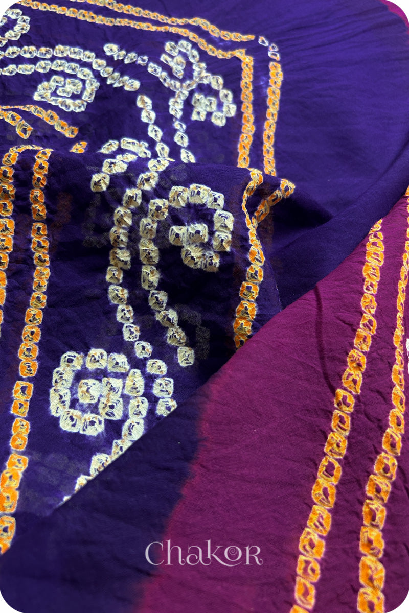 Purple Magenta Bandhani Mul Cotton Saree