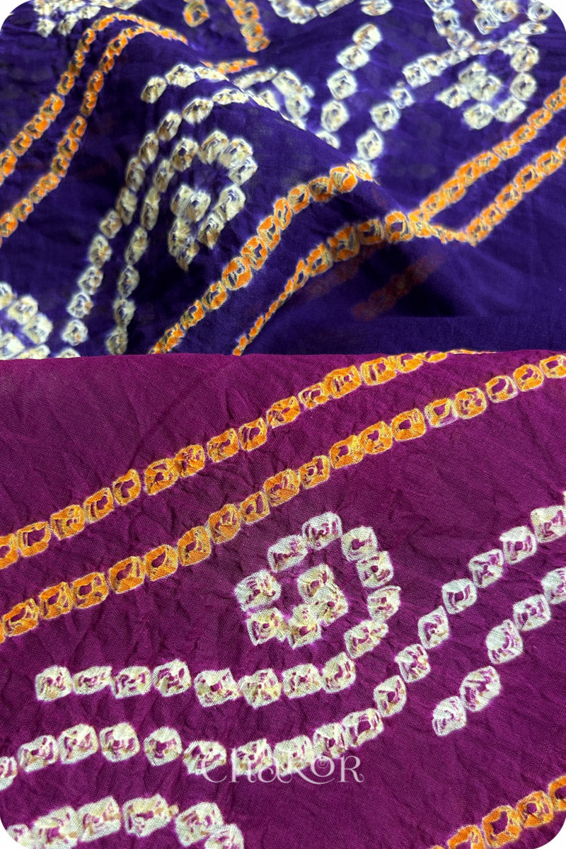 Purple Magenta Bandhani Mul Cotton Saree