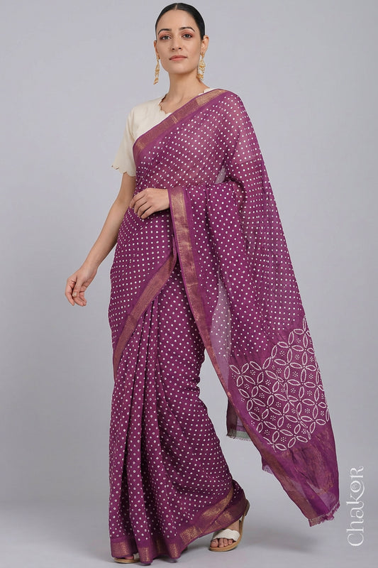 Purple Bandhani Handloom Mangalgiri Cotton Saree