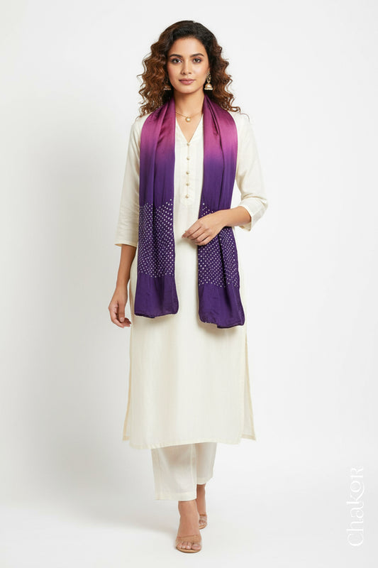 Magenta Purple Ombre Bandhani Modal Stole