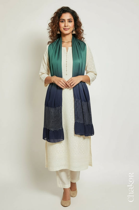 Teal Mauve Ombre Bandhani Modal Stole