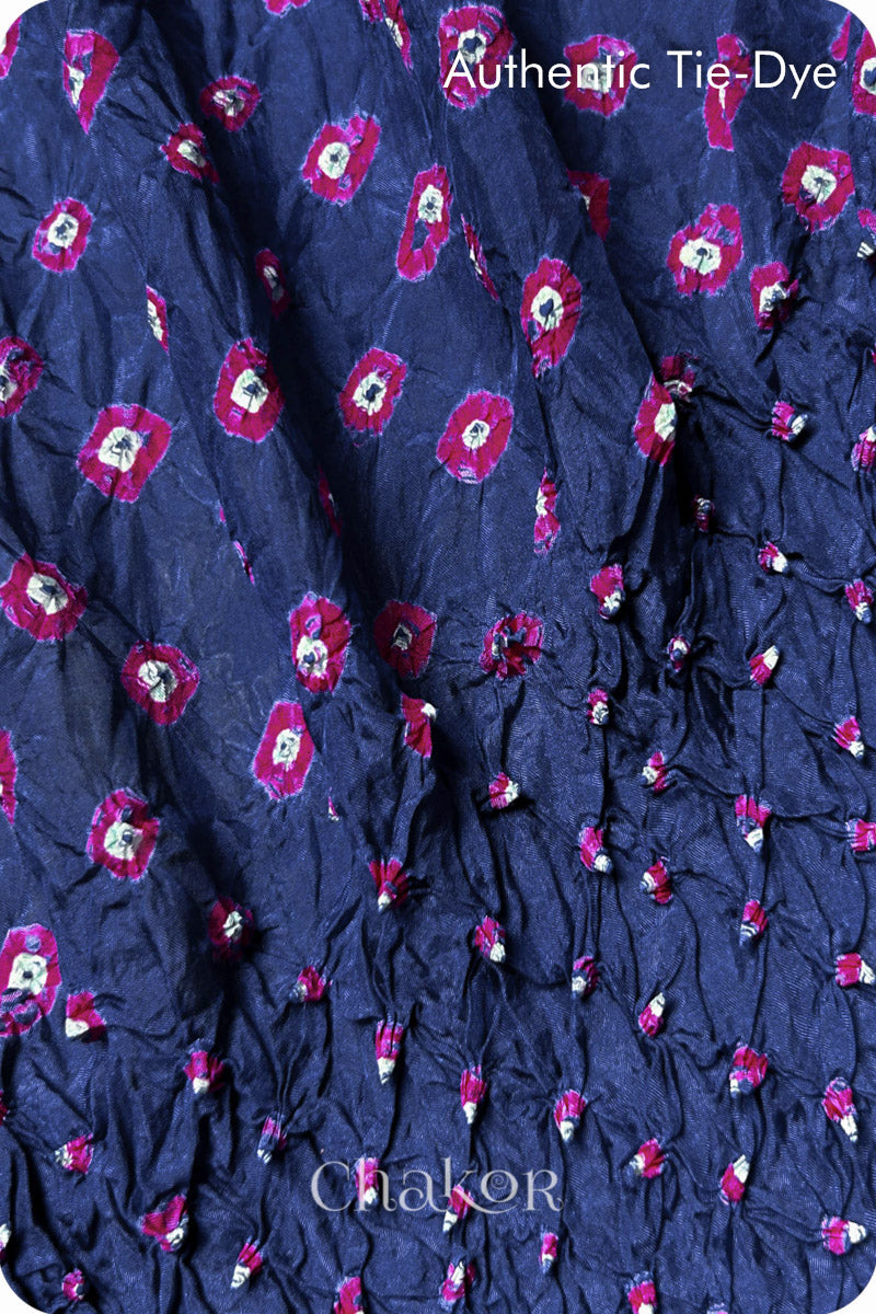 Blue Grey Bandhani Mulberry Silk Fabric - 3.25 mtrs