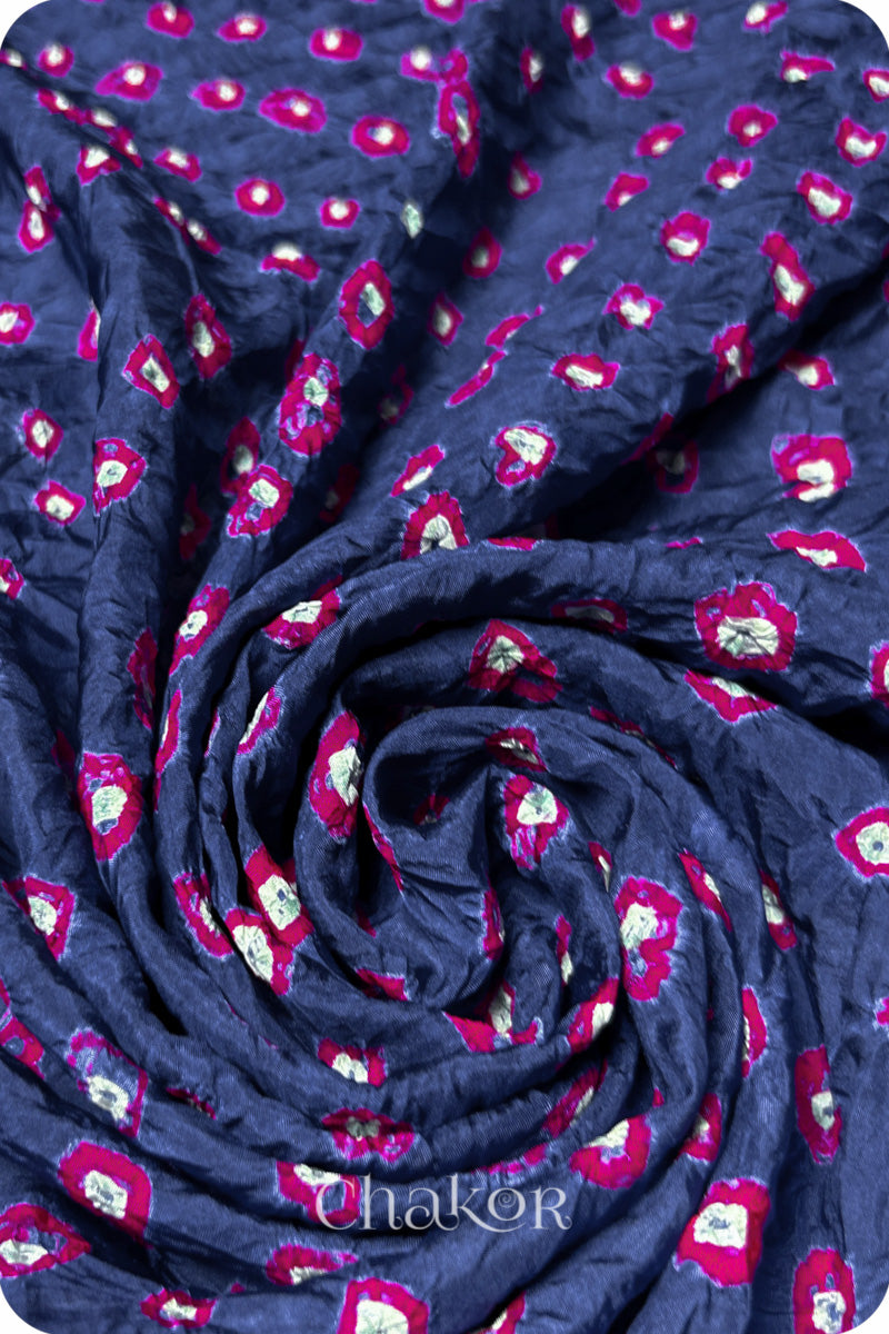 Blue Grey Bandhani Mulberry Silk Fabric - 3.25 mtrs