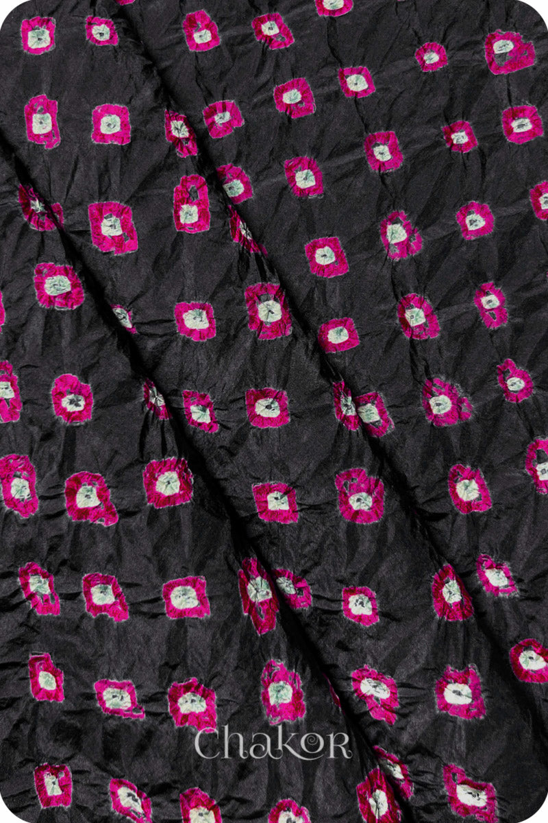 Black Bandhani Mulberry Silk Fabric - 3.25 mtrs