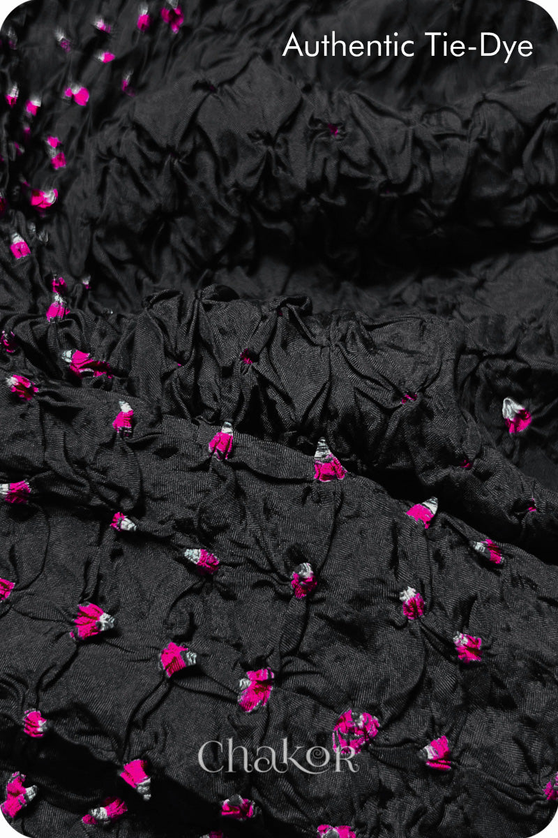 Black Bandhani Mulberry Silk Fabric - 3.25 mtrs