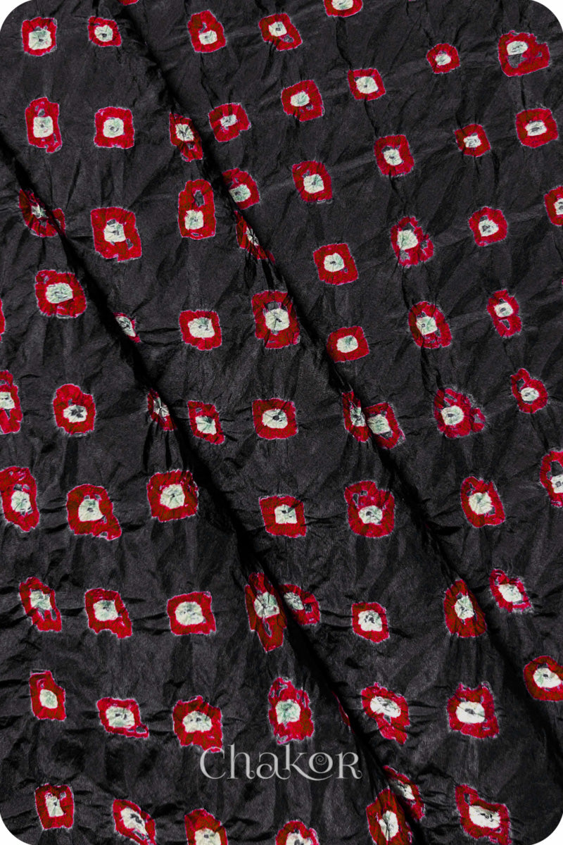 Black Bandhani Mulberry Silk Fabric - 3.25 mtrs