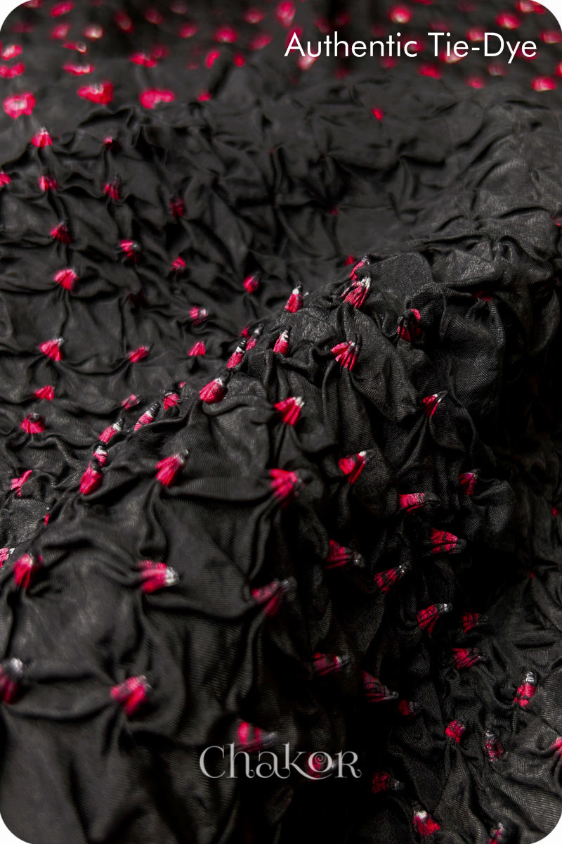 Black Bandhani Mulberry Silk Fabric - 3.25 mtrs