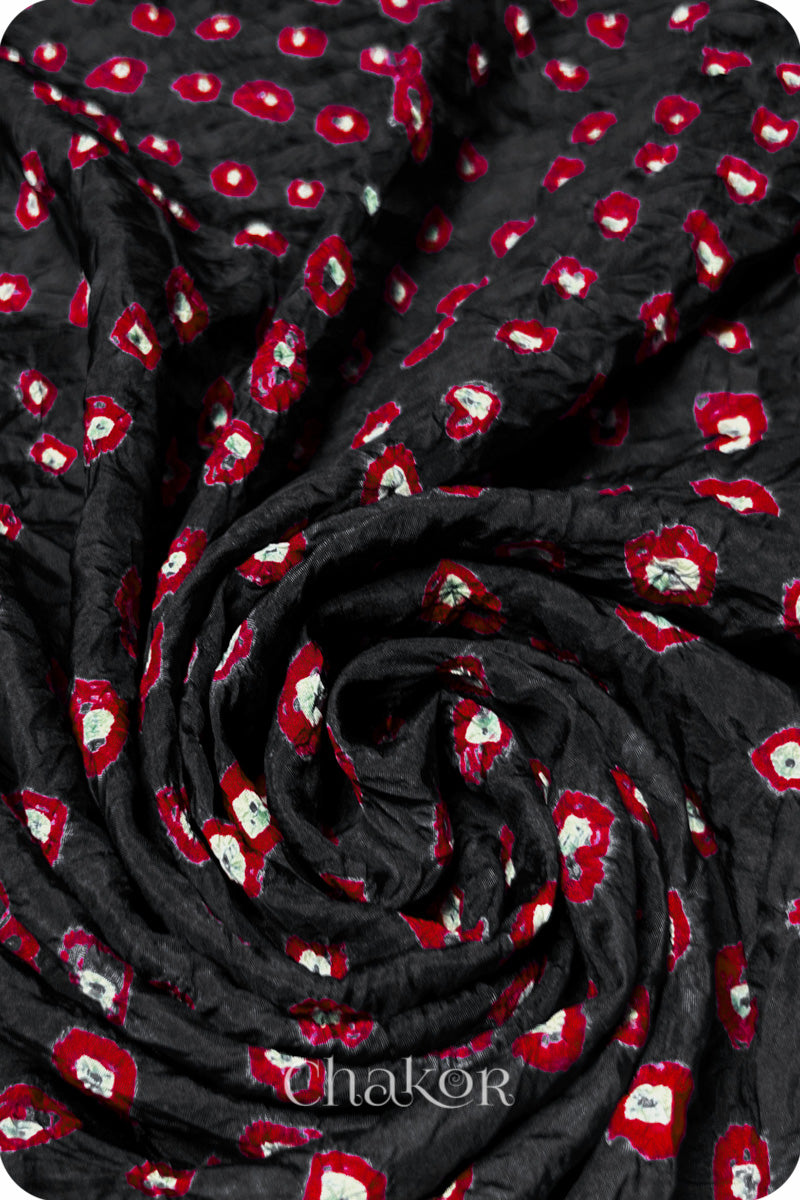 Black Bandhani Mulberry Silk Fabric - 3.25 mtrs