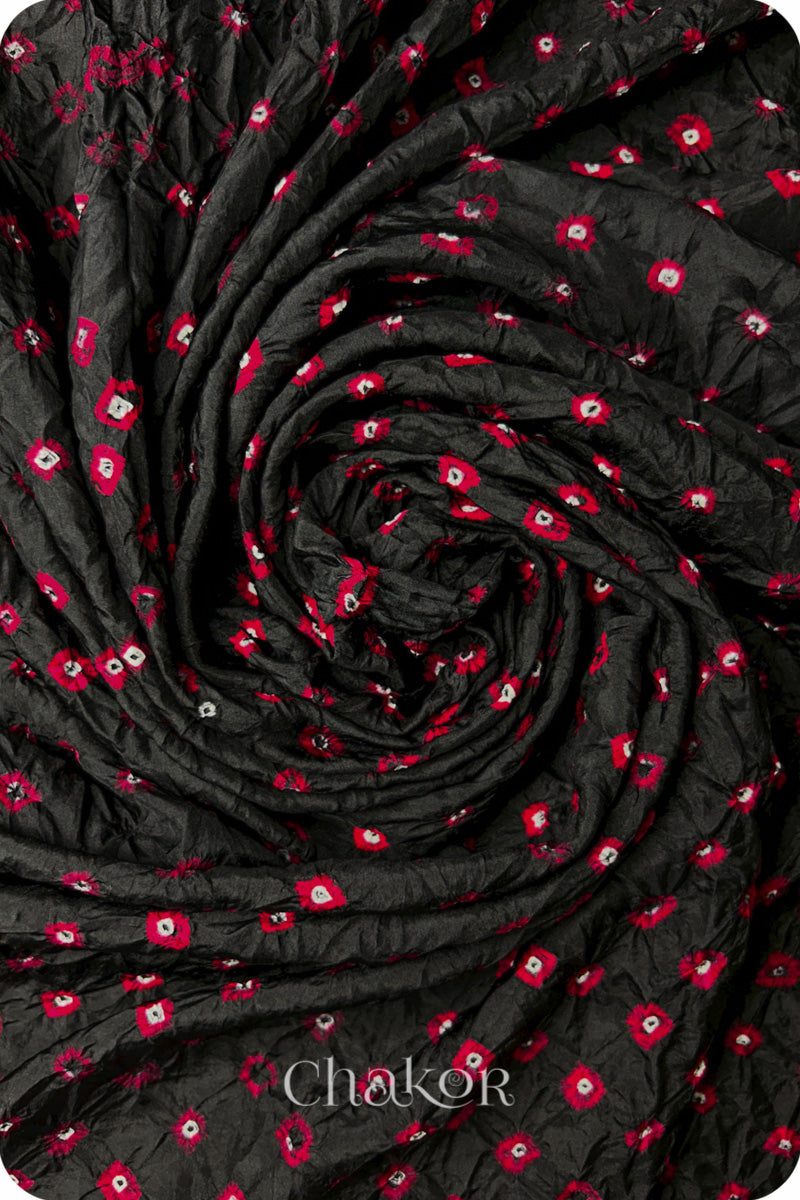 Black Bandhani Mulberry Silk Fabric - 3.25 mtrs