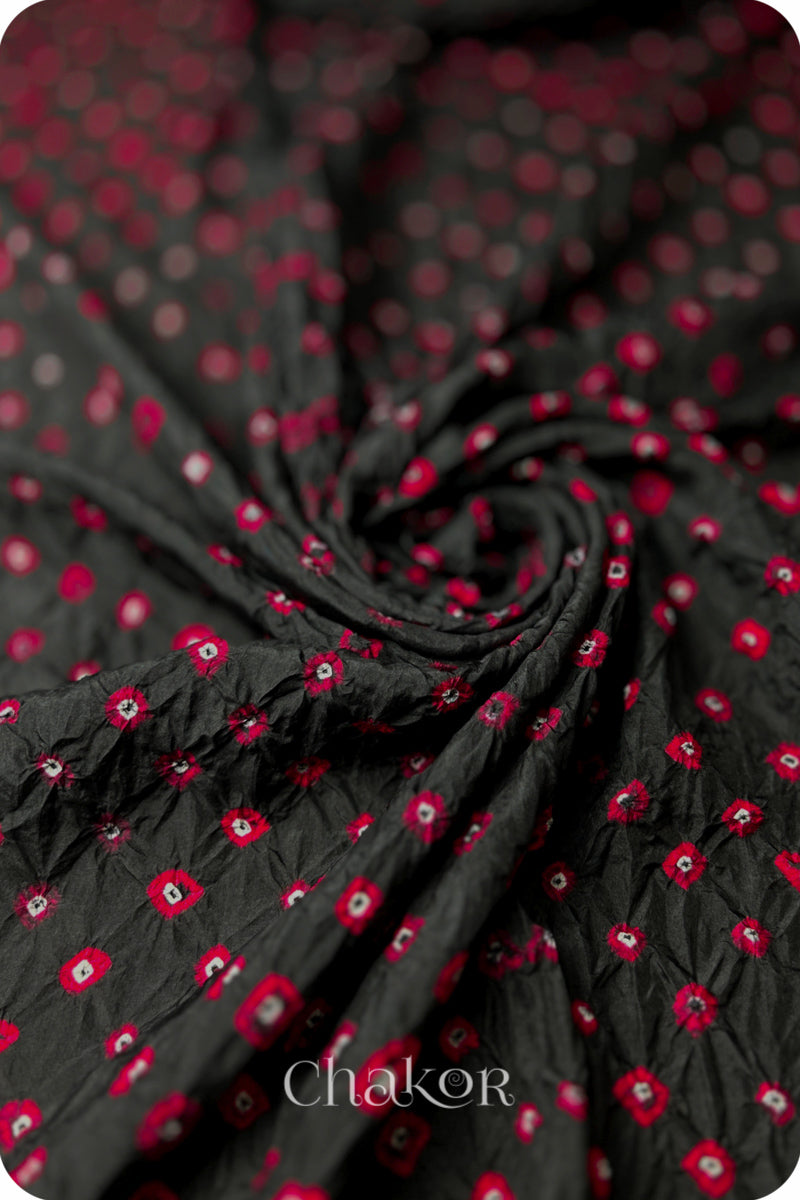 Black Bandhani Mulberry Silk Fabric - 3.25 mtrs