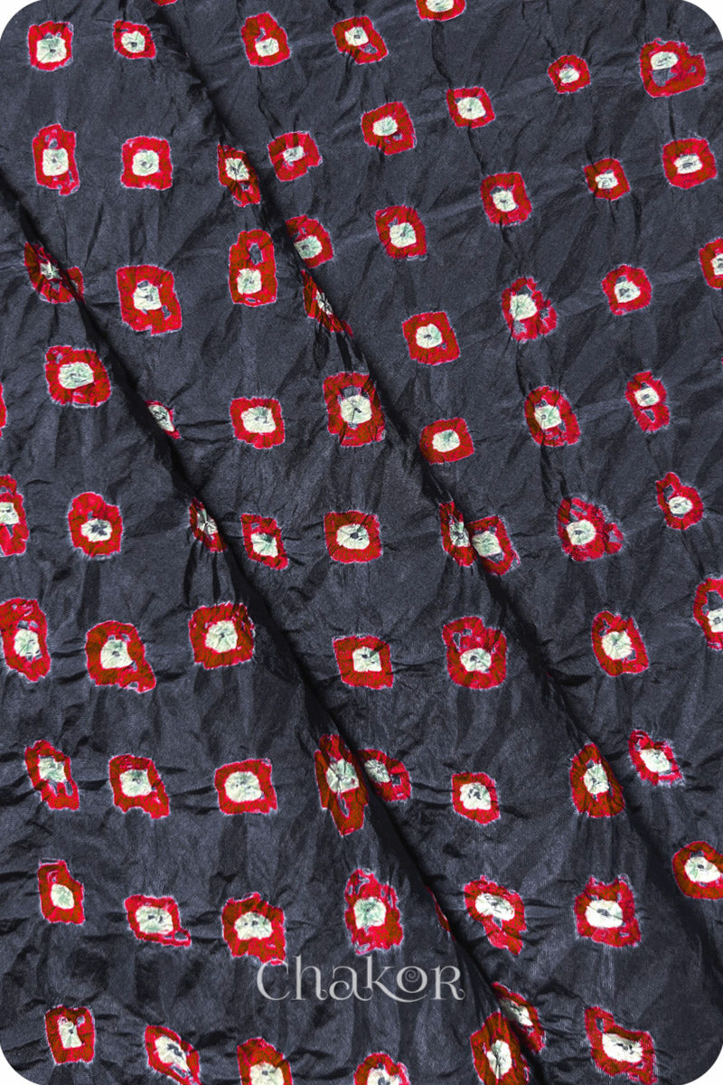 Charcoal Bandhani Mulberry Silk Fabric - 3.25 mtrs