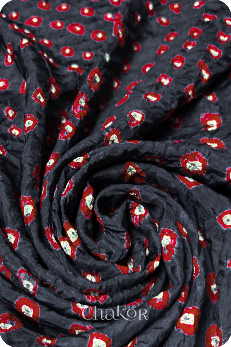 Charcoal Bandhani Mulberry Silk Fabric - 3.25 mtrs