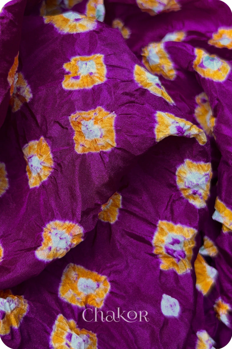 Magenta Bandhani Mulberry Silk Fabric - 3.25 mtrs