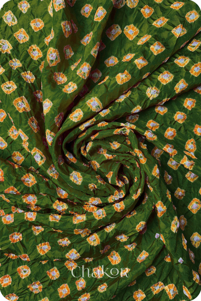 Mehendi Green Bandhani Mulberry Silk Fabric - 3.25 mtrs