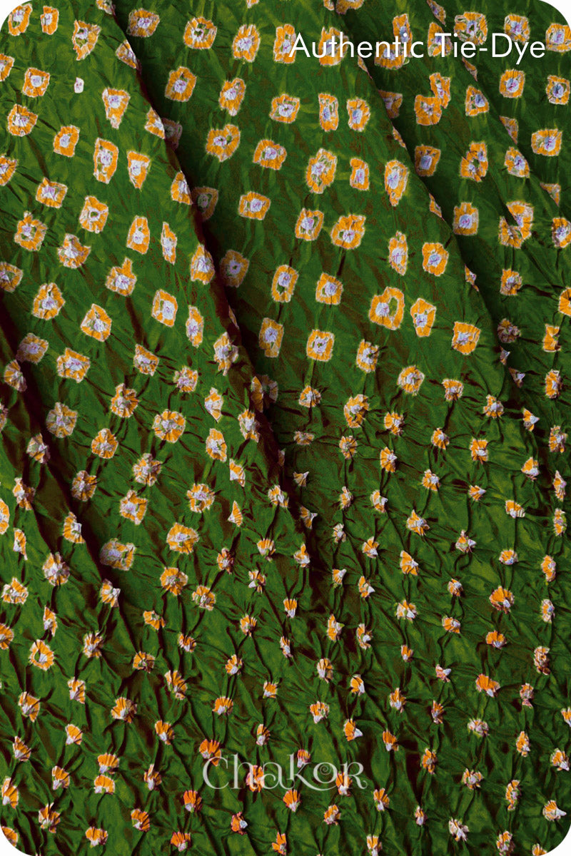 Mehendi Green Bandhani Mulberry Silk Fabric - 3.25 mtrs