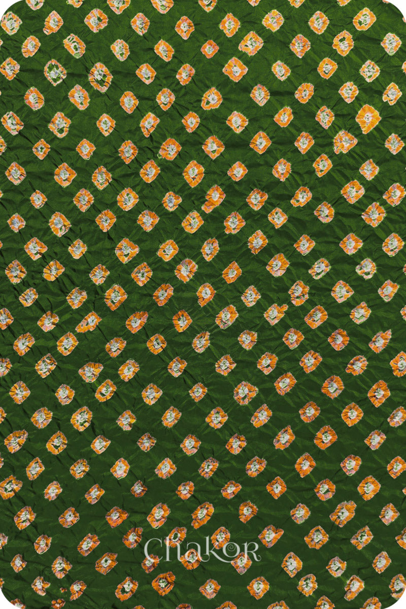 Mehendi Green Bandhani Mulberry Silk Fabric - 3.25 mtrs