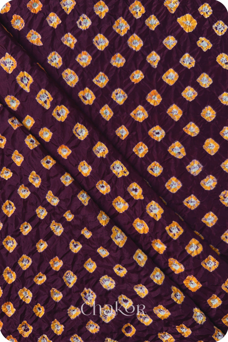 Maroon Bandhani Mulberry Silk Fabric - 3.25 mtrs