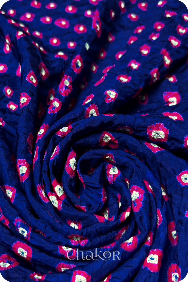 Navy Bandhani Mulberry Silk Fabric - 3.25 mtrs