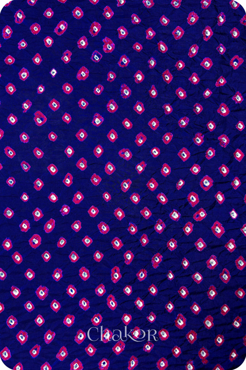 Navy Bandhani Mulberry Silk Fabric - 3.25 mtrs