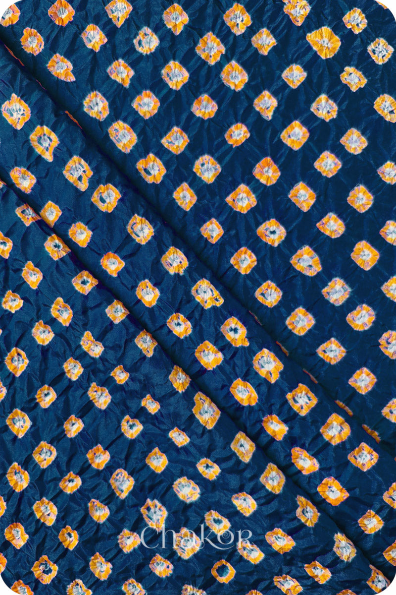 Deep Indigo Bandhani Mulberry Silk Fabric - 3.25 mtrs