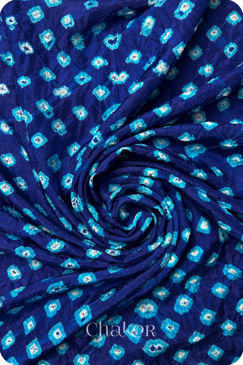 Navy Bandhani Mulberry Silk Fabric - 3.25 mtrs