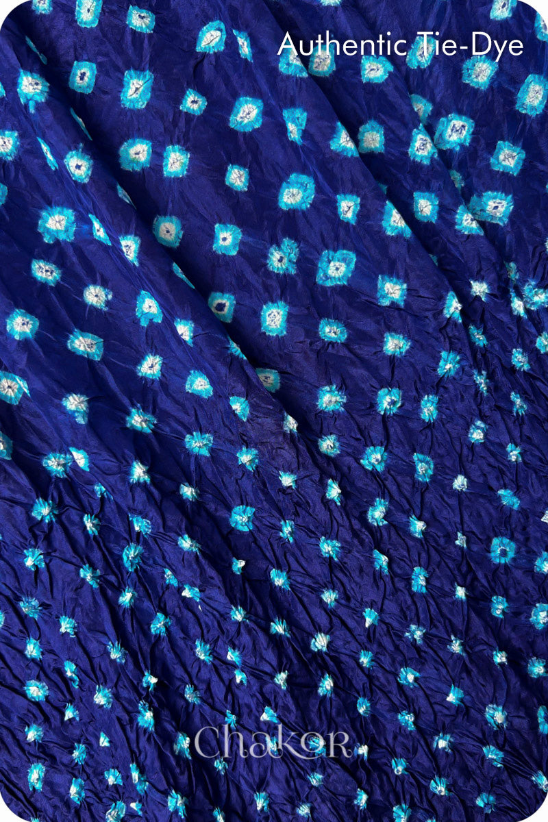 Navy Bandhani Mulberry Silk Fabric - 3.25 mtrs