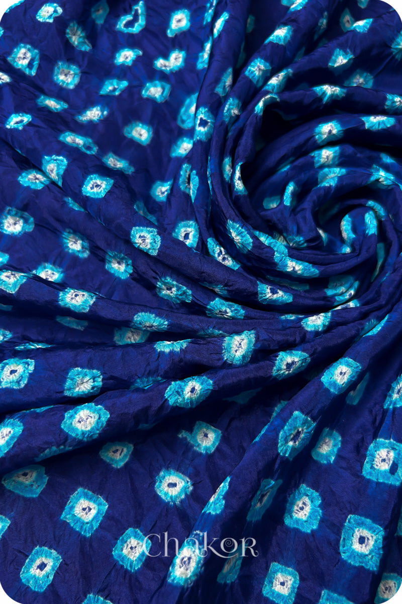 Navy Bandhani Mulberry Silk Fabric - 3.25 mtrs