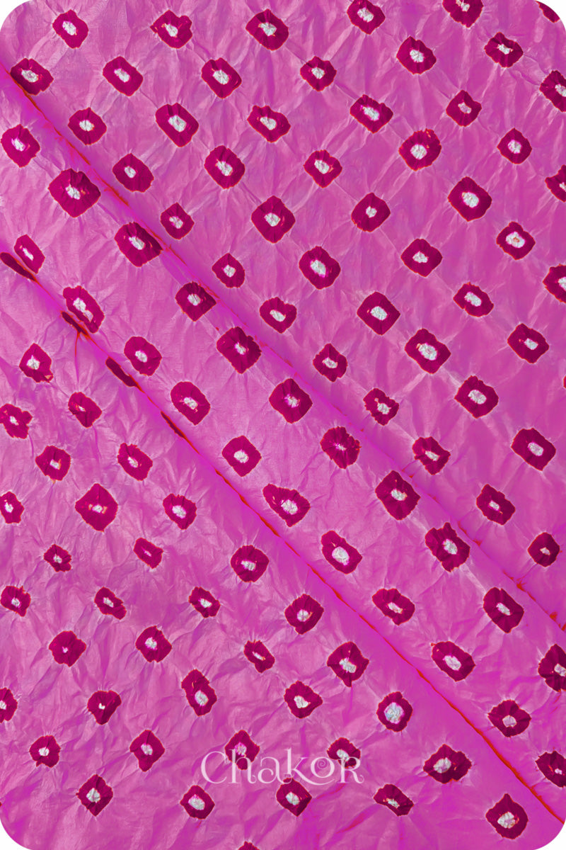 Pink Bandhani Mulberry Silk Fabric - 3.25 mtrs