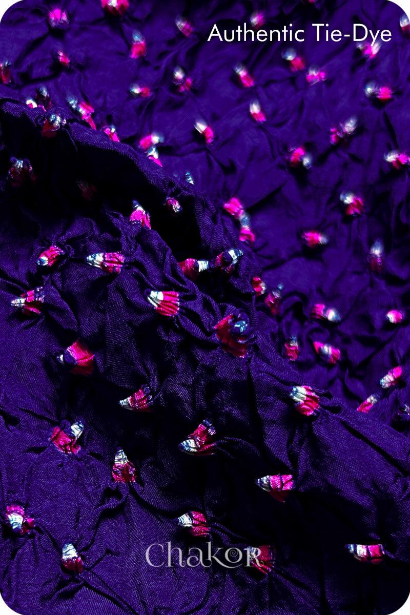 Purple Bandhani Mulberry Silk Fabric - 3.25 mtrs