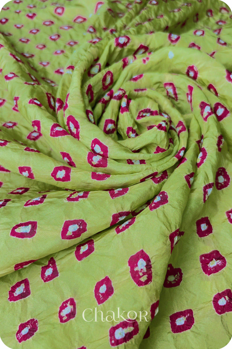 Pista Green Bandhani Mulberry Silk Fabric - 3.25 mtrs