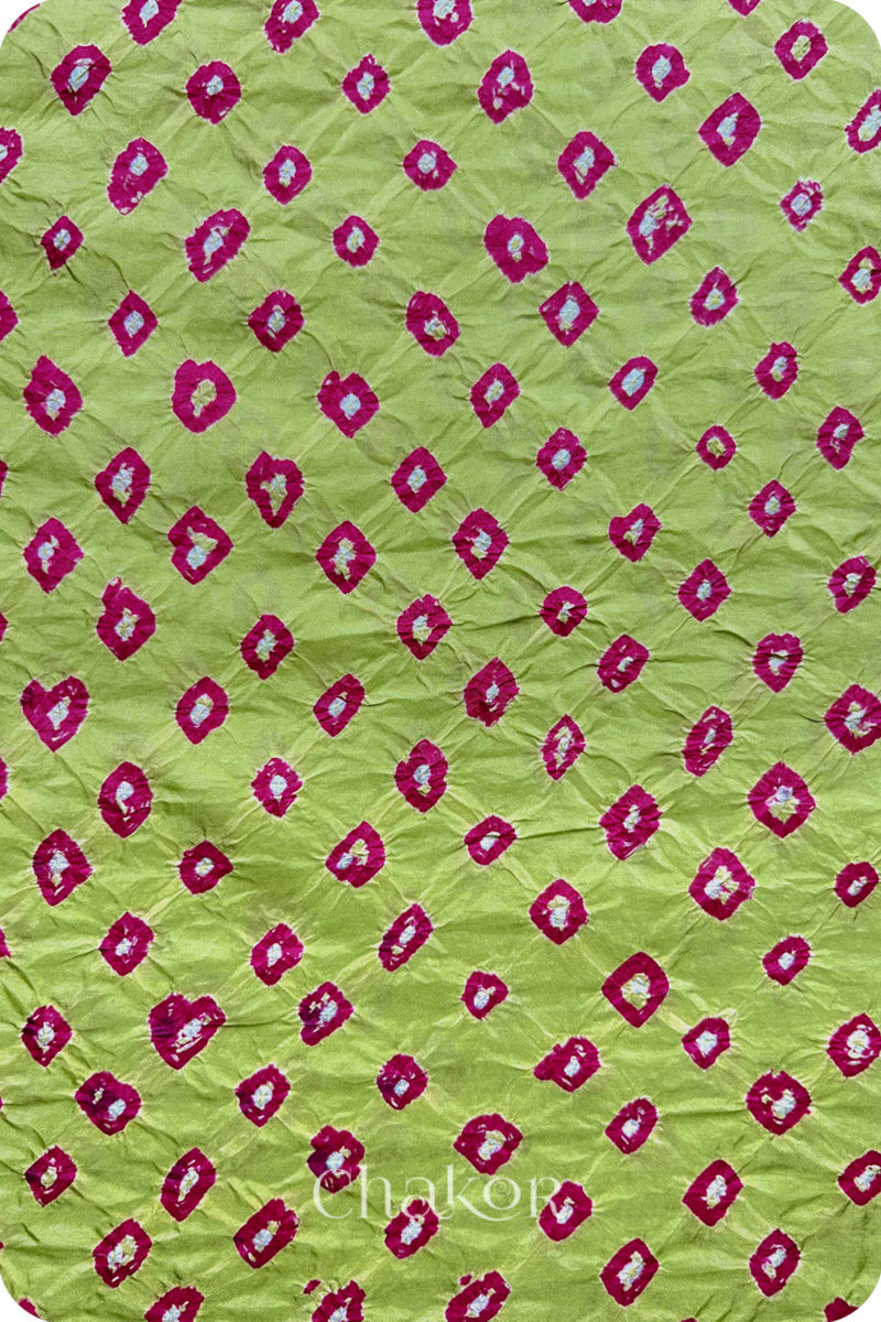 Pista Green Bandhani Mulberry Silk Fabric - 3.25 mtrs