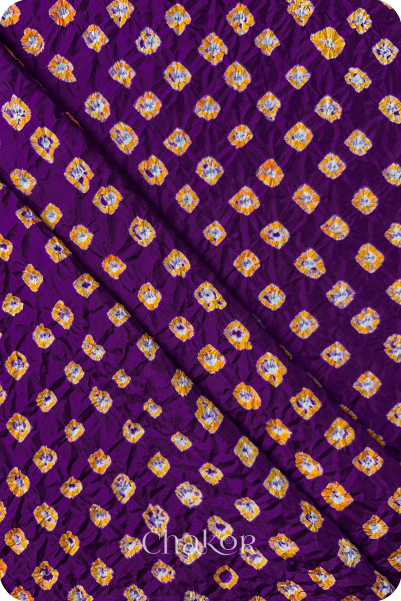 Purple Bandhani Mulberry Silk Fabric - 3.25 mtrs