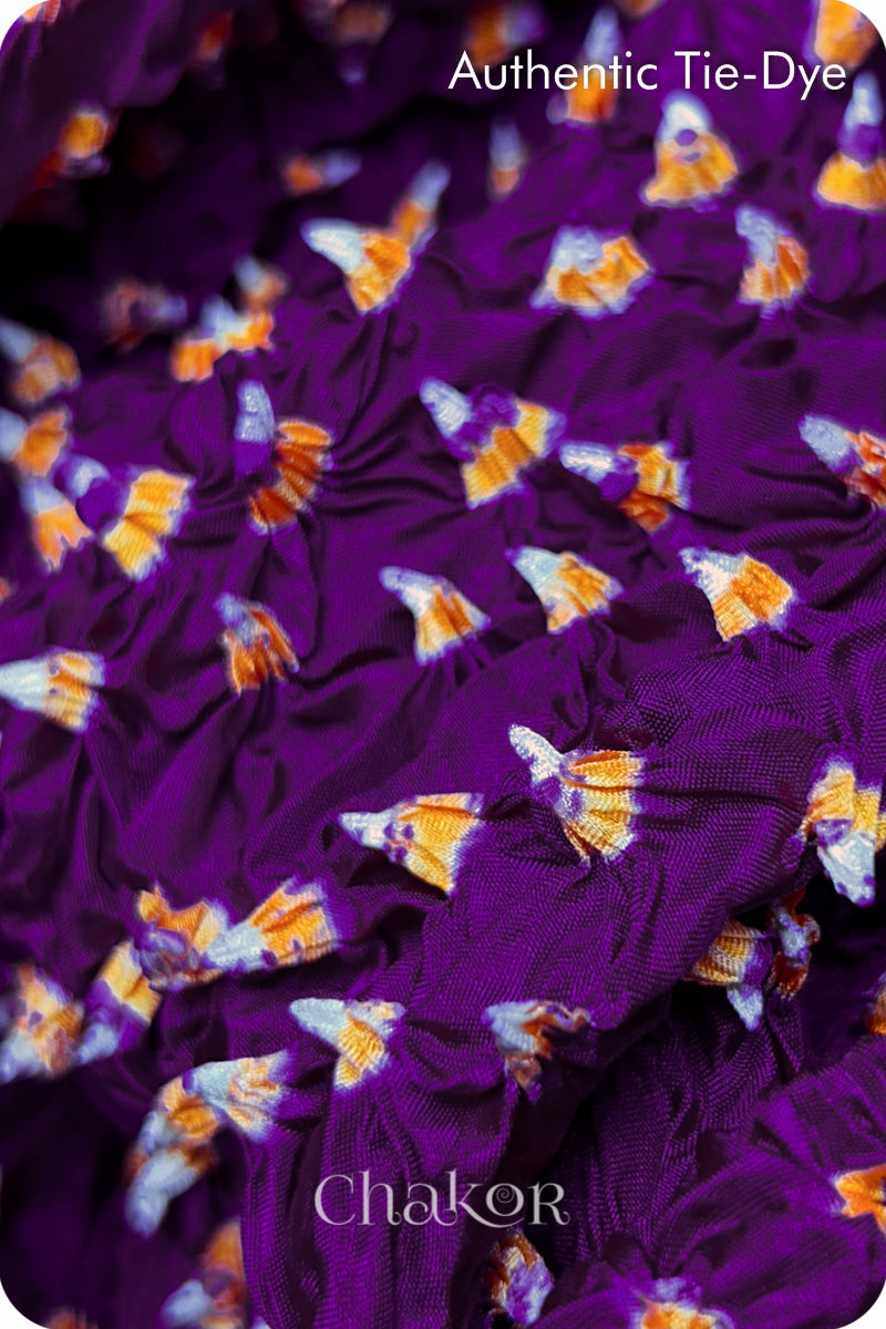 Purple Bandhani Mulberry Silk Fabric - 3.25 mtrs