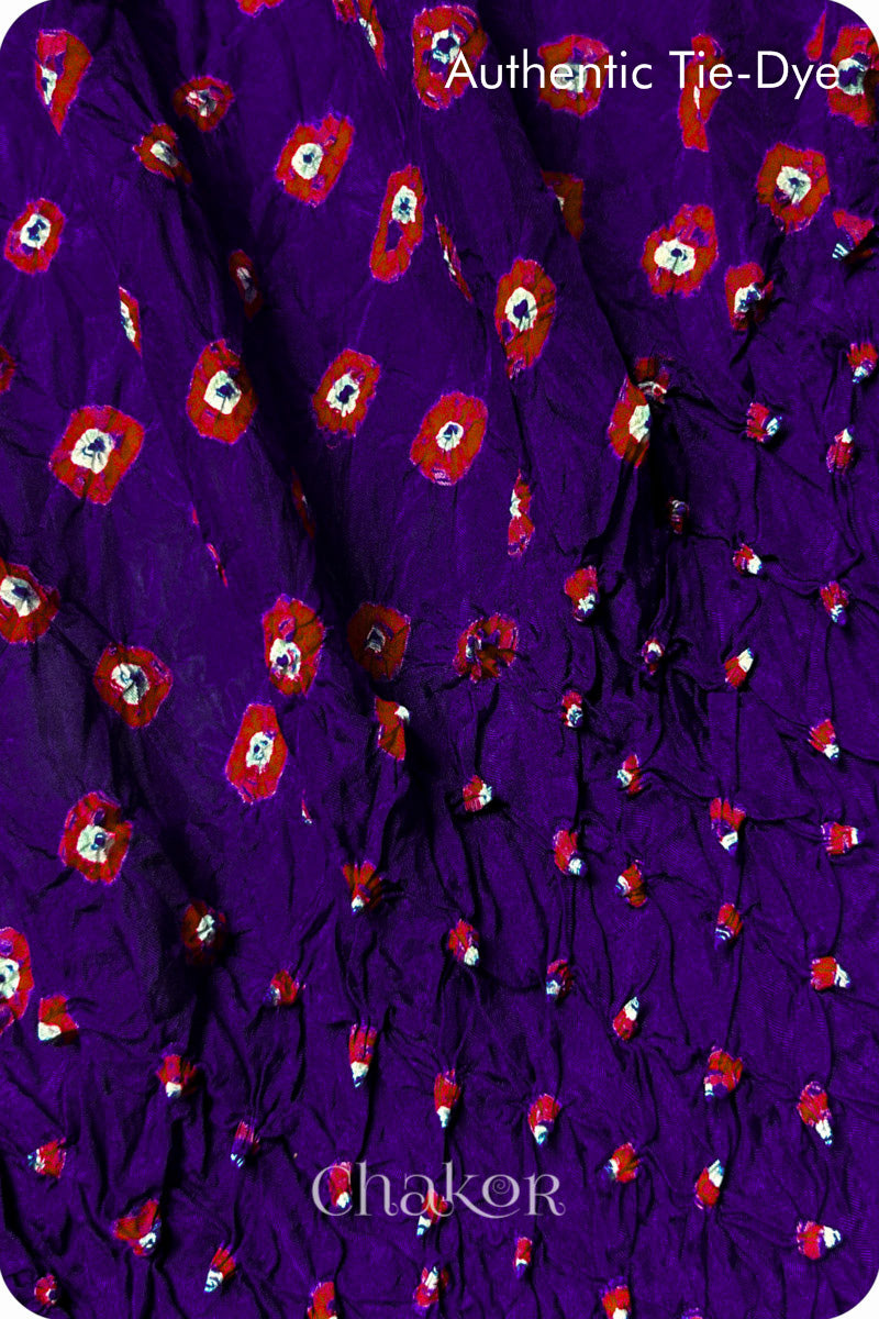 Purple Bandhani Mulberry Silk Fabric - 3.25 mtrs