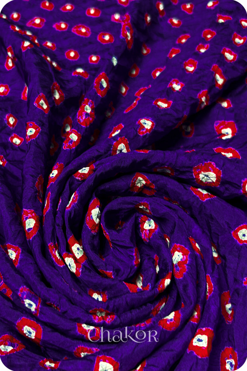 Purple Bandhani Mulberry Silk Fabric - 3.25 mtrs