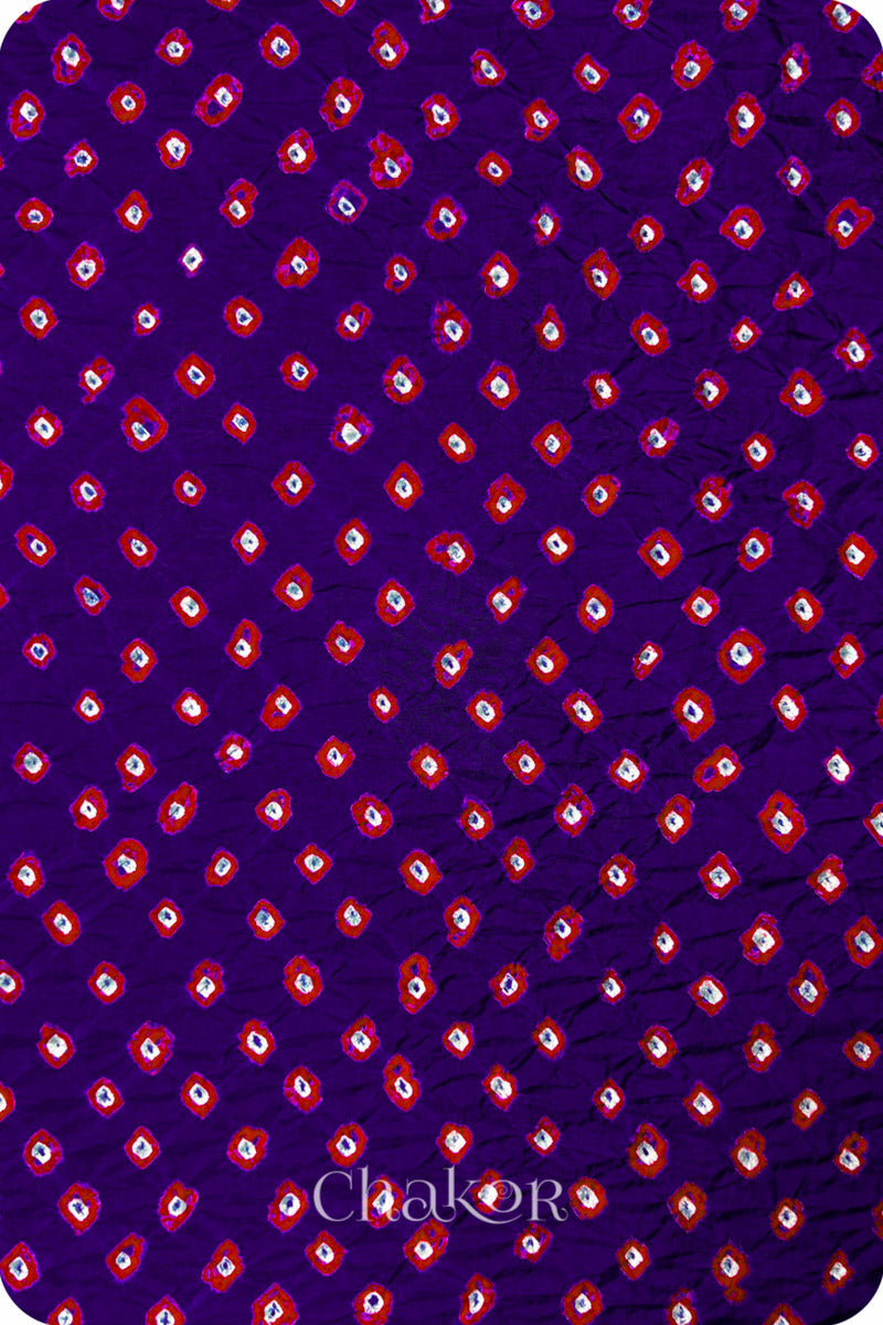 Purple Bandhani Mulberry Silk Fabric - 3.25 mtrs