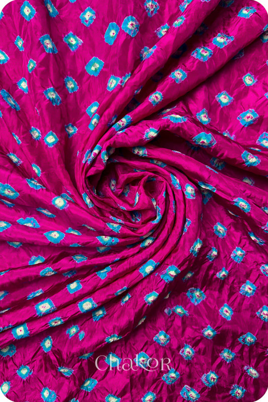 Rani Pink Bandhani Mulberry Silk Fabric - 3.25 mtrs