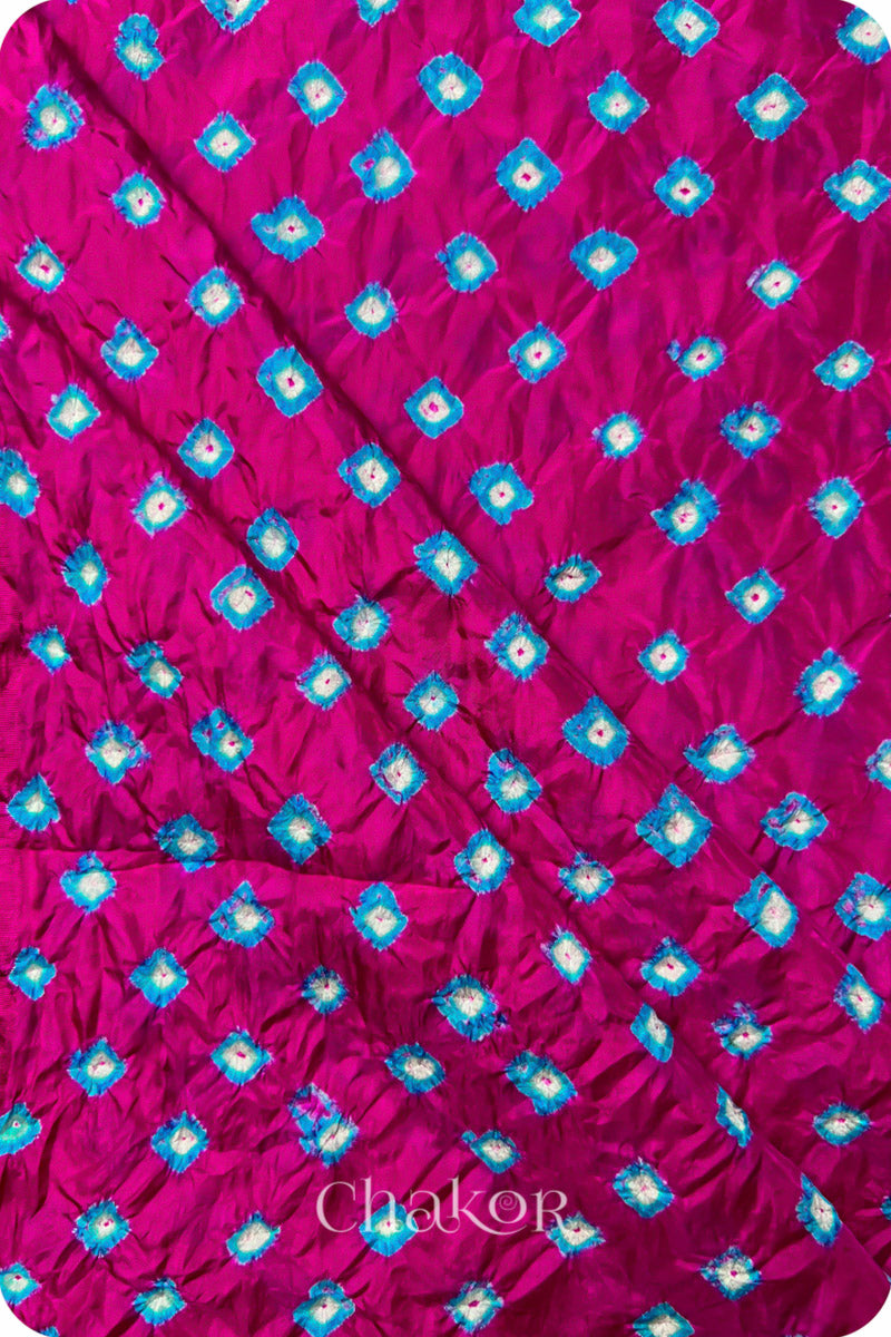 Rani Pink Bandhani Mulberry Silk Fabric - 3.25 mtrs