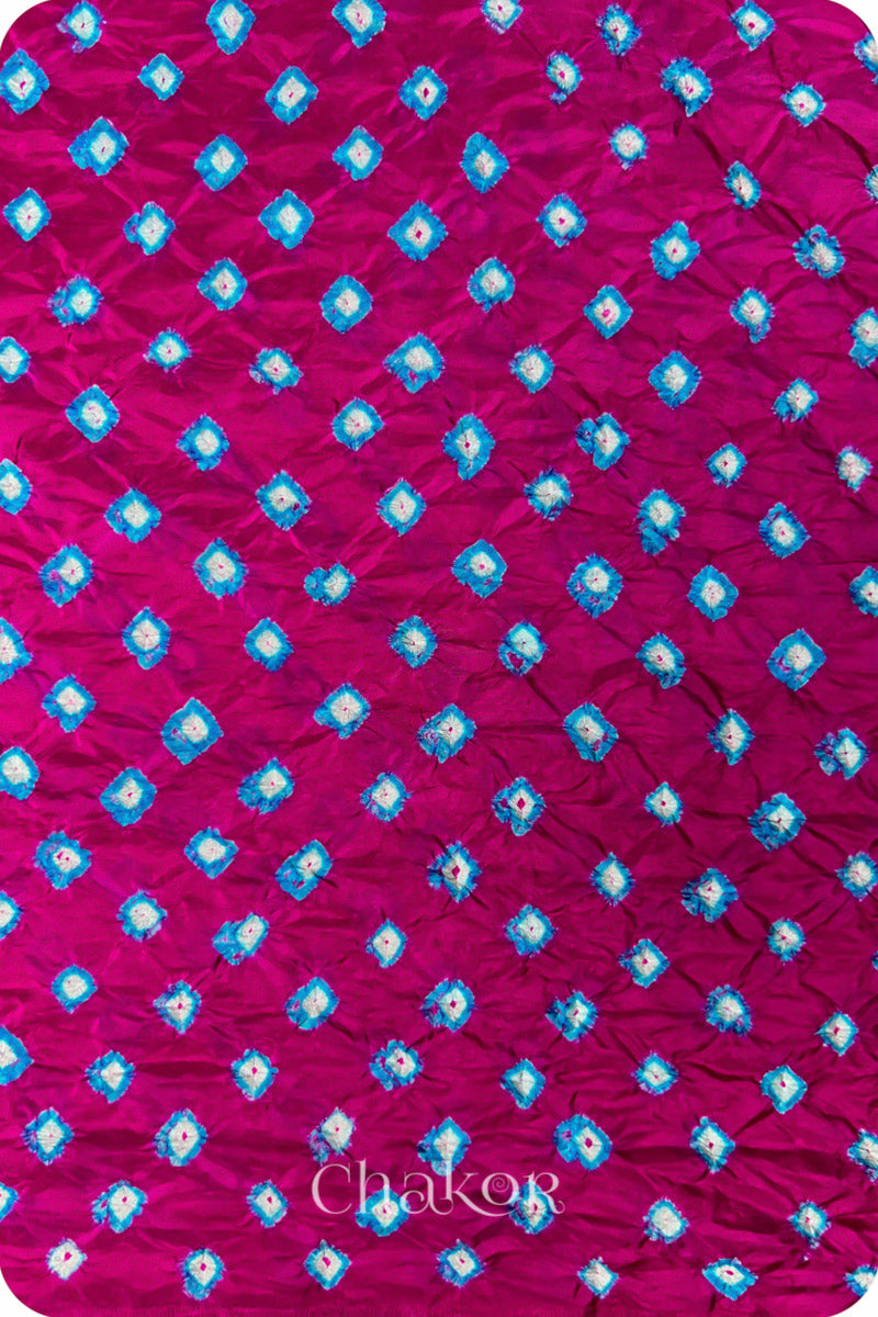 Rani Pink Bandhani Mulberry Silk Fabric - 3.25 mtrs