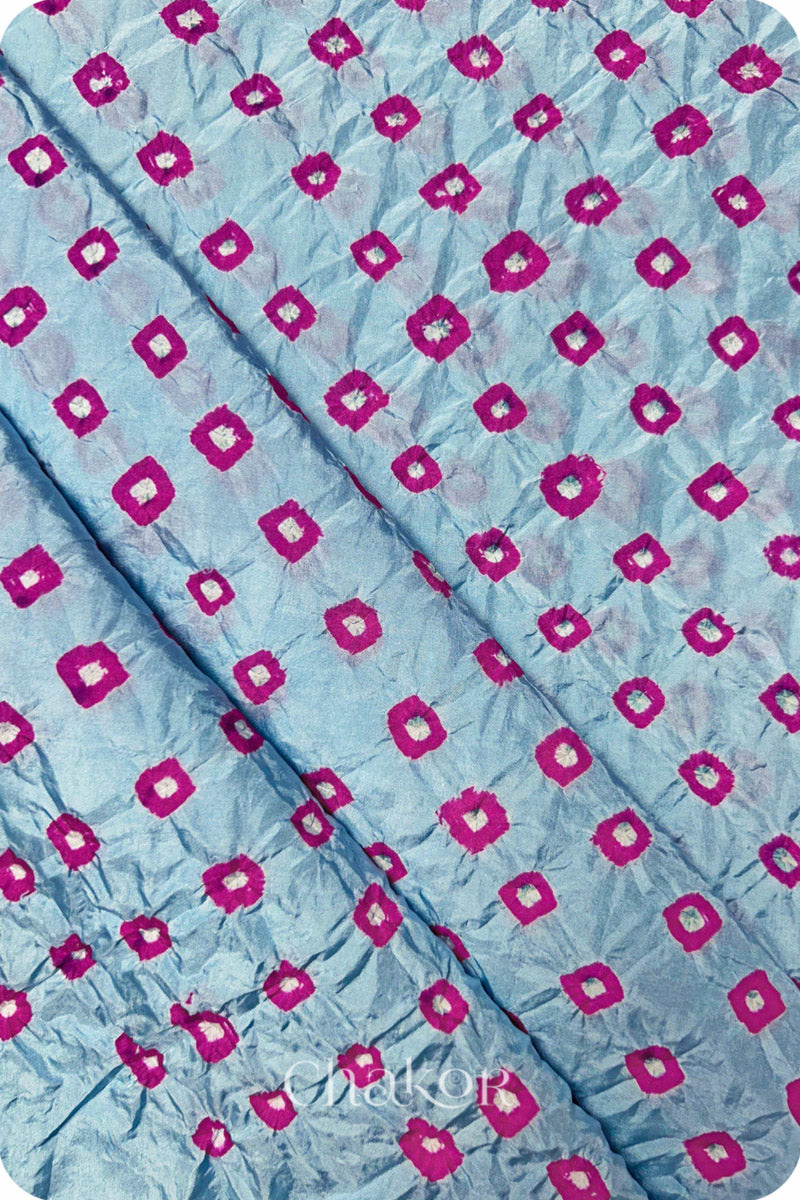 Sky Blue Bandhani Mulberry Silk Fabric - 3.25 mtrs