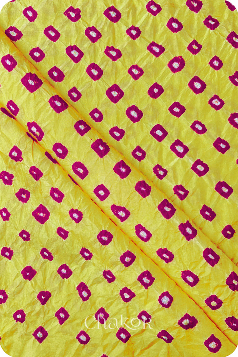 Yellow Bandhani Mulberry Silk Fabric - 3.25 mtrs