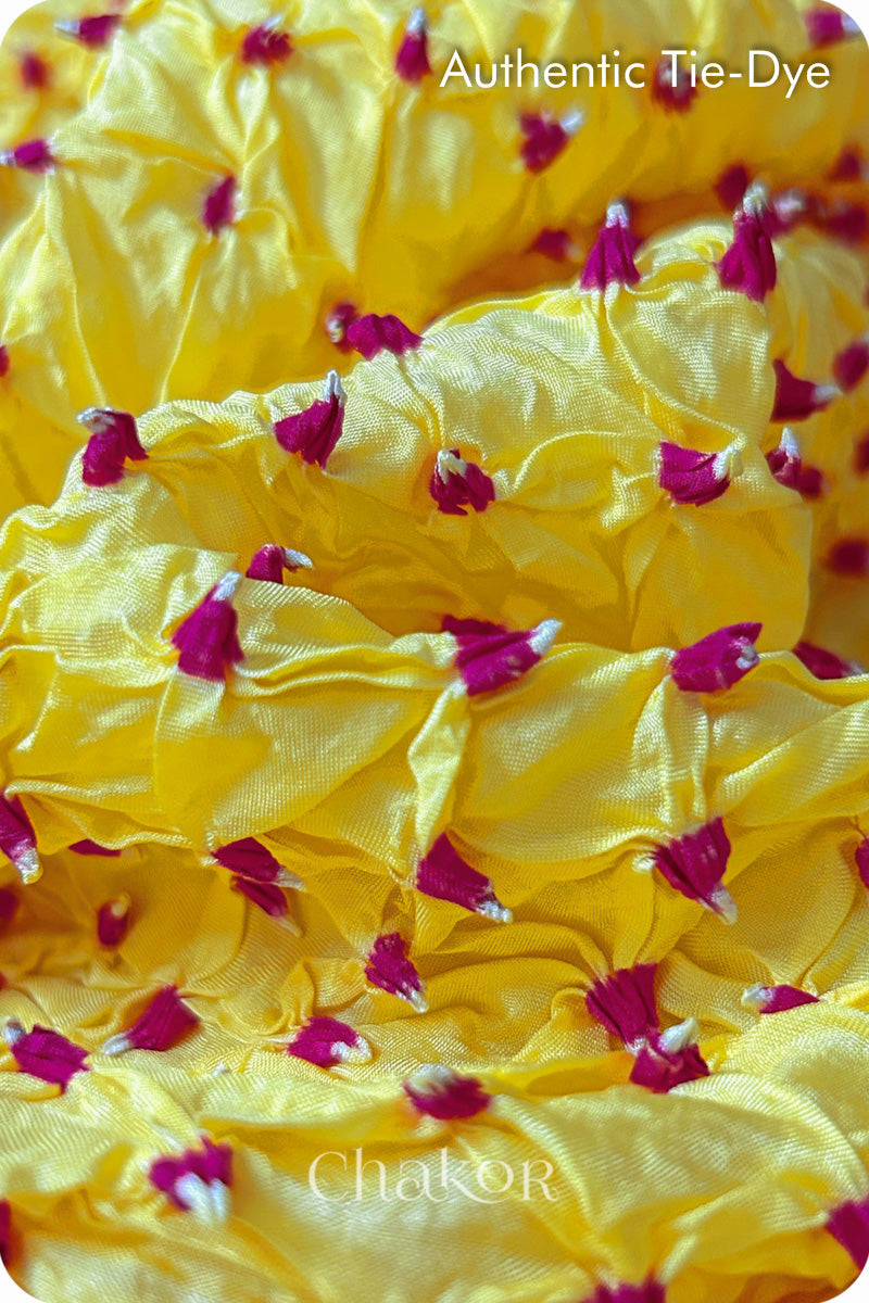 Yellow Bandhani Mulberry Silk Fabric - 3.25 mtrs