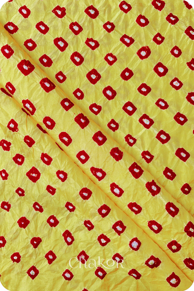 Yellow Bandhani Mulberry Silk Fabric - 3.25 mtrs