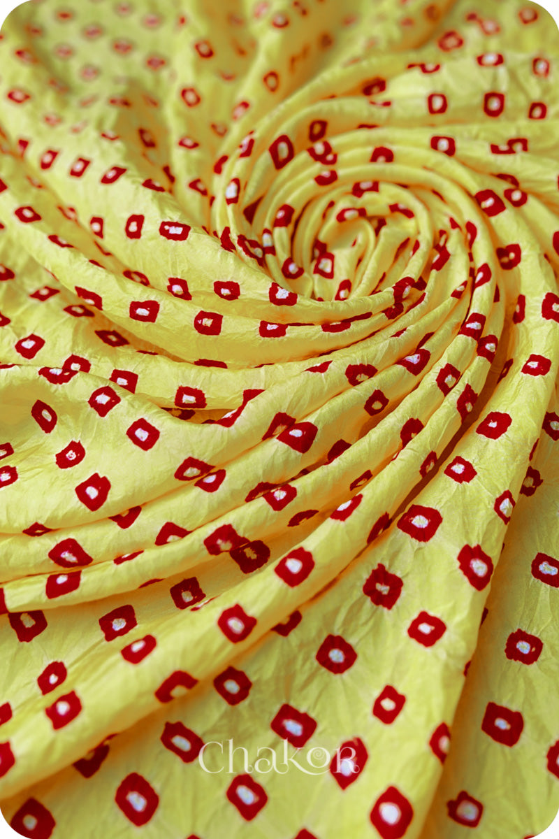 Yellow Bandhani Mulberry Silk Fabric - 3.25 mtrs