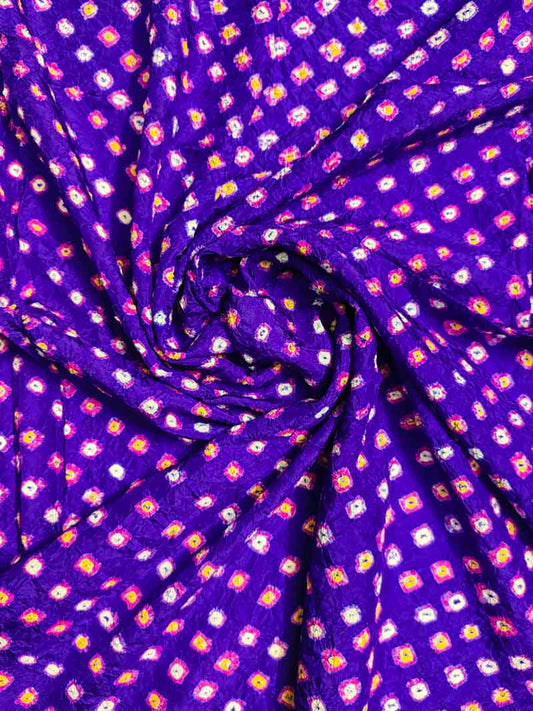 Purple Bandhani Silk Blouse Fabric