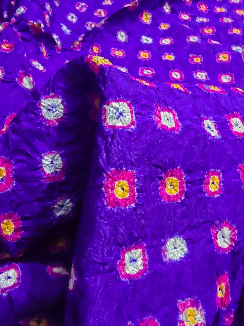 Purple Bandhani Silk Blouse Fabric