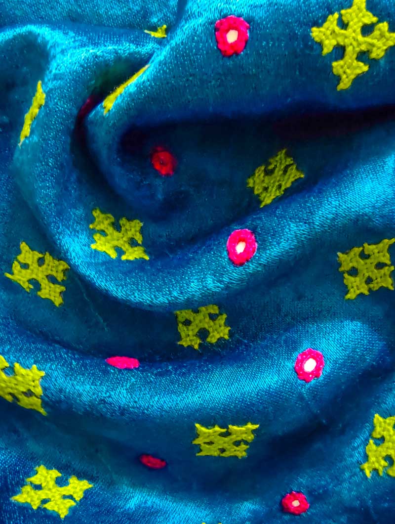 Blue Mashru Embroidered Blouse Fabric