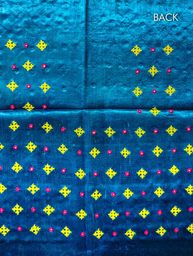 Blue Mashru Embroidered Blouse Fabric