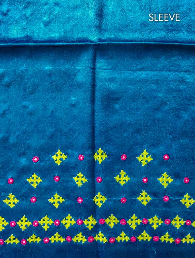 Blue Mashru Embroidered Blouse Fabric